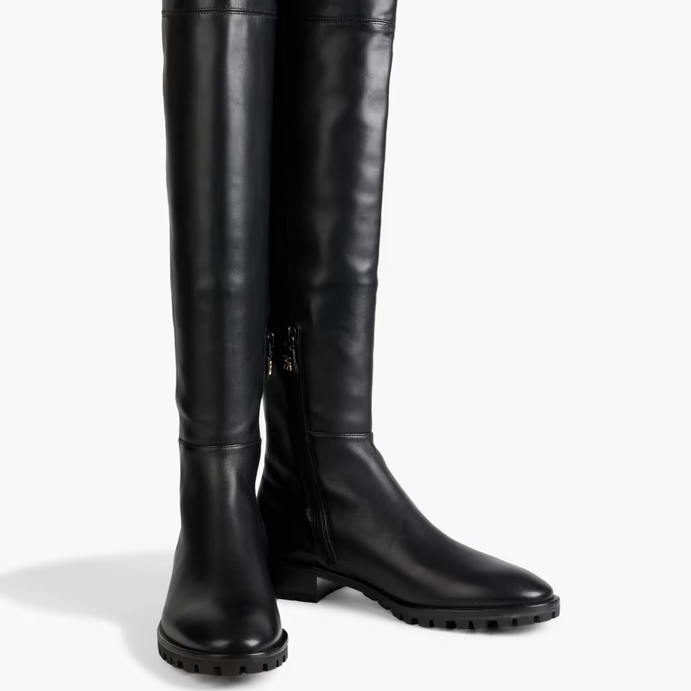 Stuart Weitzman Over the Knee Thigh-High Amber Black Leather Boots Sz 6 - Picture 2 of 9